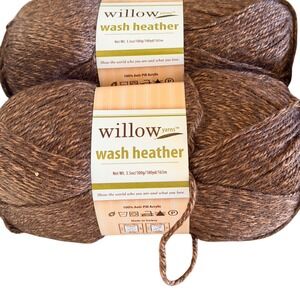 Willow Yarns Wash Heather Yarn 2 Skeins Hickory Heather 0010 Brown Worsted 4 7oz